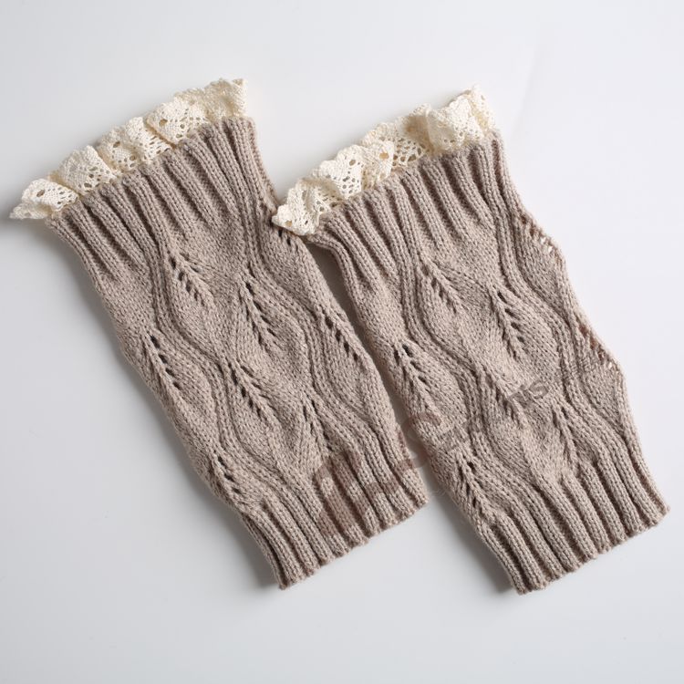 Knitting Wool Gloves For Warm Autumn Winter Boots Short Paragraph Lace Socks Leaves